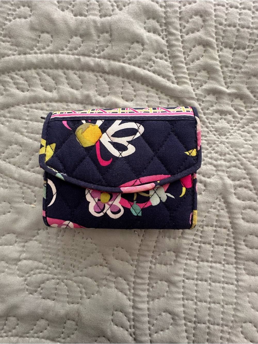 Vera Bradley Quilted Navy Floral Trifold Wallet